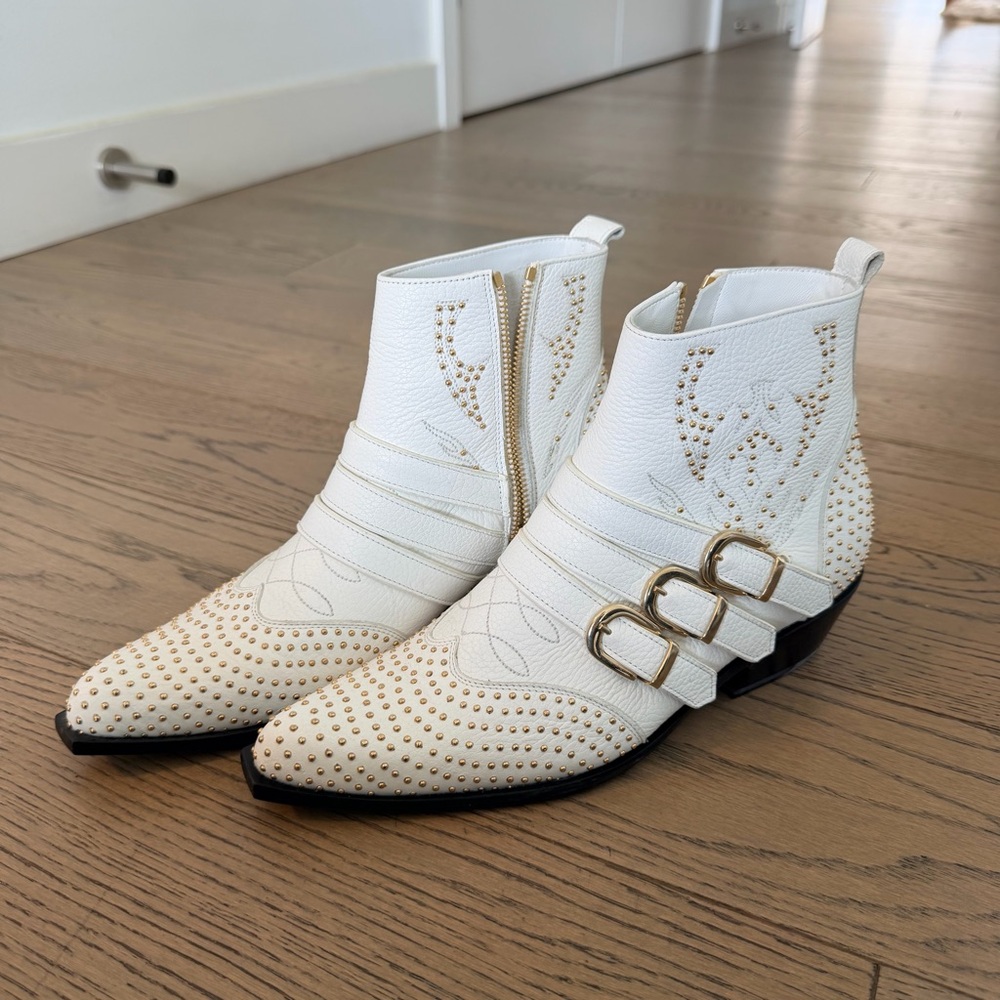 Anine Bing White and Gold Studded Ankle Boots